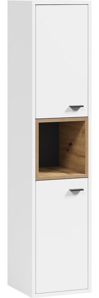 Badezimmerschrank Oliver 30 x 30 x 133 cm - Weiß mit Eiche - 2-türige Wandsäule