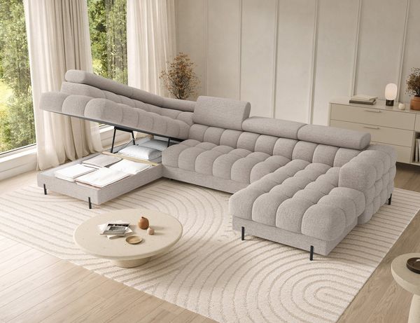 Lukas Möbel Wohnlandschaft Deisgner XXL-Sofa in U-Form Falco mit Schlaffunktion Bettkasten, mit Schlaffunktion, Bettkasten, verstellbaren Kopfsützen