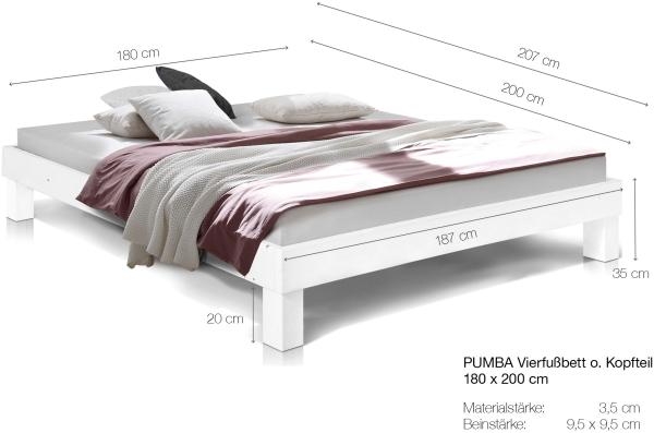 Möbel-Eins PUMBA Massivholzbett ohne Kopfteil Fichte natur 180x200 cm Standardhöhe Bild 6