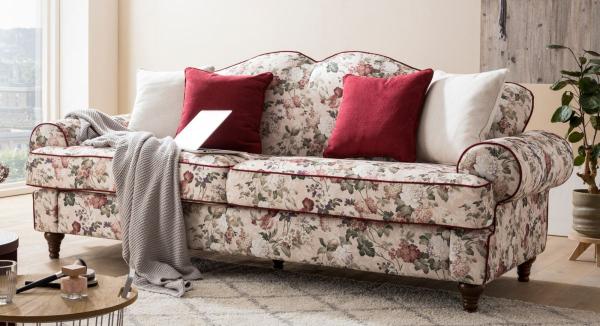 Sofa 3,5-Sitzer Elita in creme Landhaus Blumen 228 cm