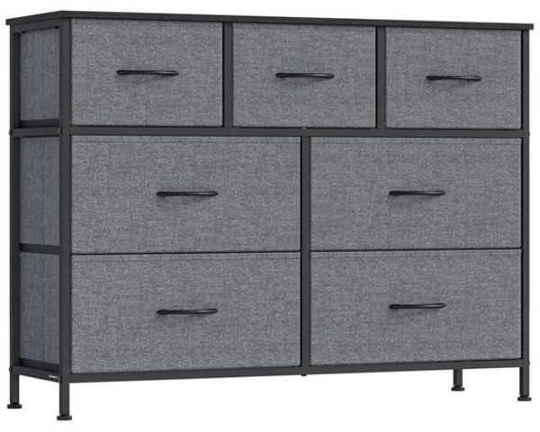 SONGMICS Kommode, Schrank, 7 Stoffschubladen, für Schlafzimmer, Flur, Wohnzimmer, grau
