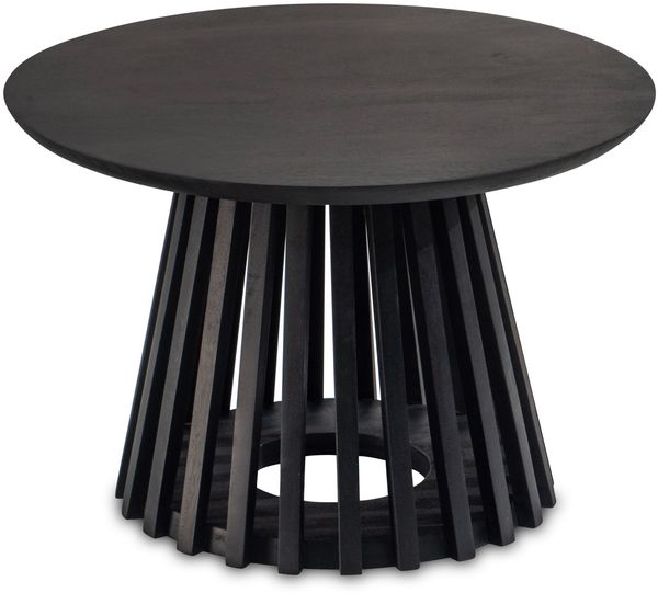 Couchtisch 60 x 60 x 41 cm Mango Massivholz Schwarz Sofatisch Rund, Design Wohnzimmertisch mit Gittergestell, Kaffeetisch Wohnzimmer Modern