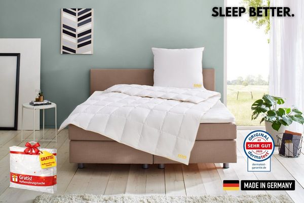 OBB Daunenbettdecke Emilias, Bettdecken für Sommer und Winter, Ganzjahresdecke, Füllung: 90% Daunen, 10%Federn, Bezug: 100% Baumwolle, Bettdecke 135x200 cm, 155x220 cm, weitere Größen, Made in Germany