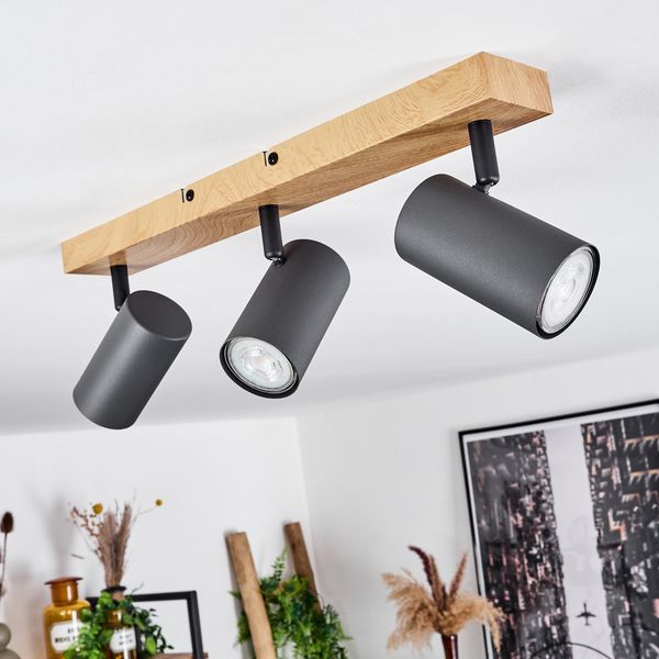 »Gambellara«, moderne Deckenlampe aus Metall in Holzoptik/Schwarz/Anthrazit, Spot mit verstellbaren Strahlern, 3-flammig, 3 x GU10 max. 35 Watt