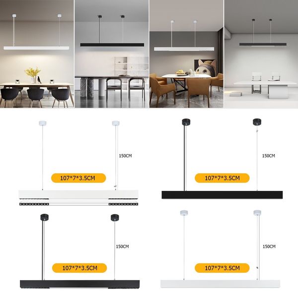 ZMH LED Pendelleuchte Esstisch Hängelampe Dimmbar - 32W Modern Esstischlampe Hängend 107CM Höhenverstellbar mit Fernbedienung Hängeleuchte Lang Linear Design für Esszimmer Büro Wohnzimmer Bild 4