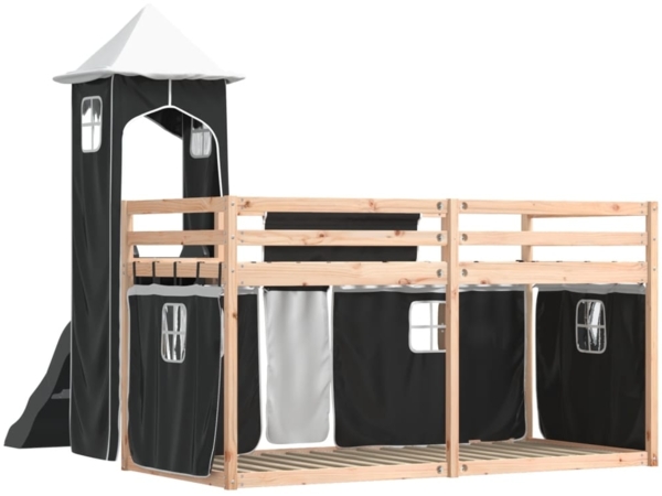 vidaXL Etagenbett mit Rutsche und Gardinen Weiß und Schwarz 80x200 cm 3284197 Bild 9