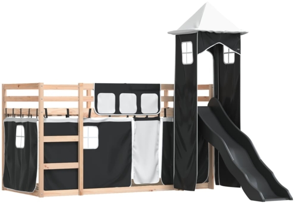 vidaXL Etagenbett mit Rutsche und Gardinen Weiß und Schwarz 80x200 cm 3284197 Bild 2