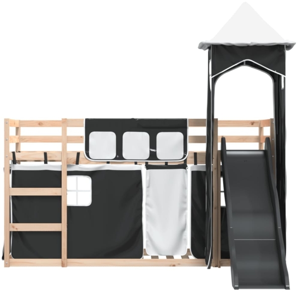 vidaXL Etagenbett mit Rutsche und Gardinen Weiß und Schwarz 80x200 cm 3284197 Bild 6