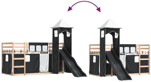 vidaXL Etagenbett mit Rutsche und Gardinen Weiß und Schwarz 80x200 cm 3284197 Bild 10