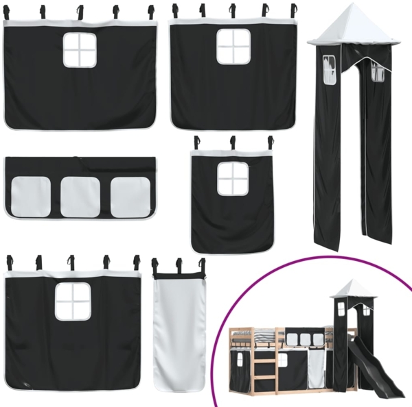 vidaXL Etagenbett mit Rutsche und Gardinen Weiß und Schwarz 80x200 cm 3284197 Bild 4