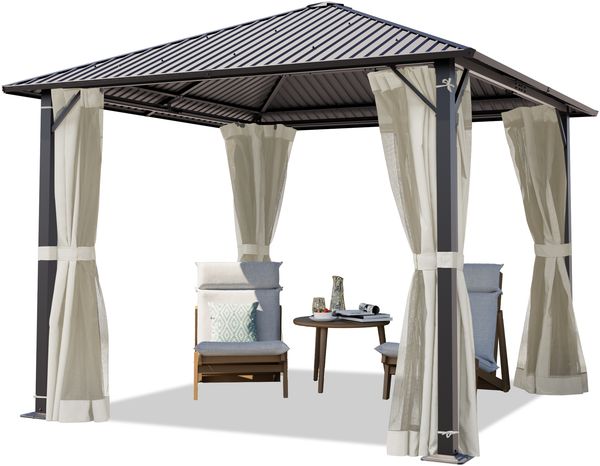 TOOLPORT Gartenpavillon 3x3 m Stahl-Dach mit Moskitonetzen und Seitenteilen in cream