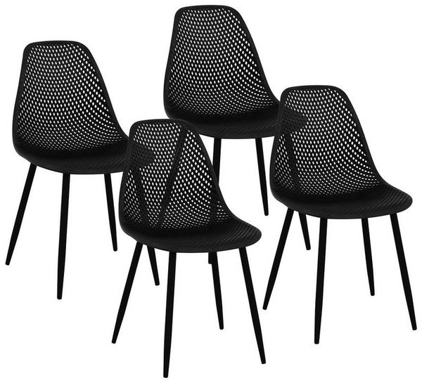 Fromm&Starck Esszimmerstuhl 4er Set Lehnstuhl Stahlbeine bis 150 kg Designstuhl Kunststoff schwarz, Schwarz