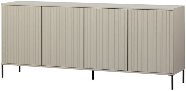 Sideboard Gravure aus Kiefernholz, modernes Design, hellgrau Dust, Push-to-Open-System