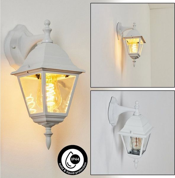 hofstein Außen-Wandleuchte Wandlampe abwärts in antikem Look aus Metall/Glas in Weiß/Klar, ohne Leuchtmittel, im klassischen Landhaus-Stil, Außenleuchte für Terrasse, E27, IP44