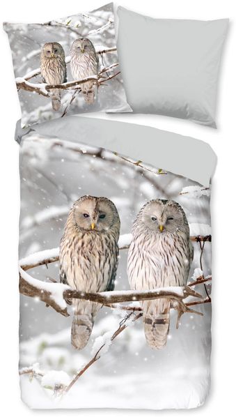 ESPiCO Bettwäsche Trendy Bedding Schneeeulen Grau Flanell 135 x 200 + 80 x 80 cm