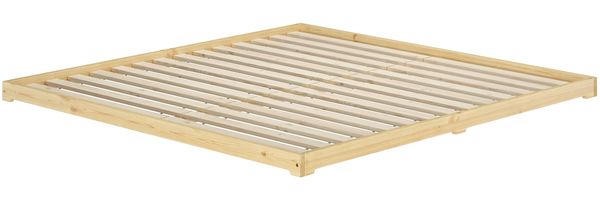 Niedriges Bodenbett 200x200 Kiefer natur, Niederflurbett, Futonbett, V-60.47K-20Rollrost inkl.