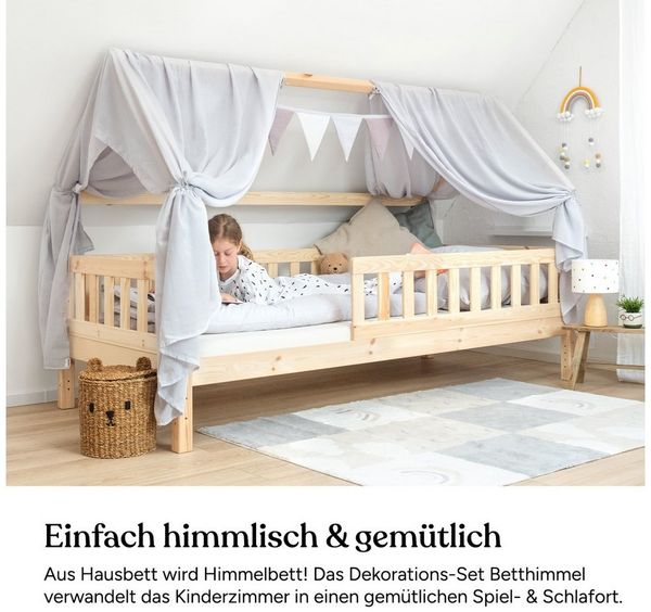 Ehrenkind Betthimmel Deko Hausbett, Kinderzimmer-Deko-Set (Kinderzimmer Deko), Betthimmel & Wimpelkette für magische Momente, hochwertige Materialien