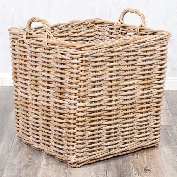 Rattankorb BAKUL eckig Grey 50x50cm mit Griffen Aufbewahrungskorb Wäschekorb