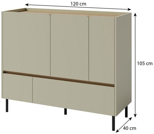 Beautysofa Kommode LICO mit 2 Schubalden und 3 Türen