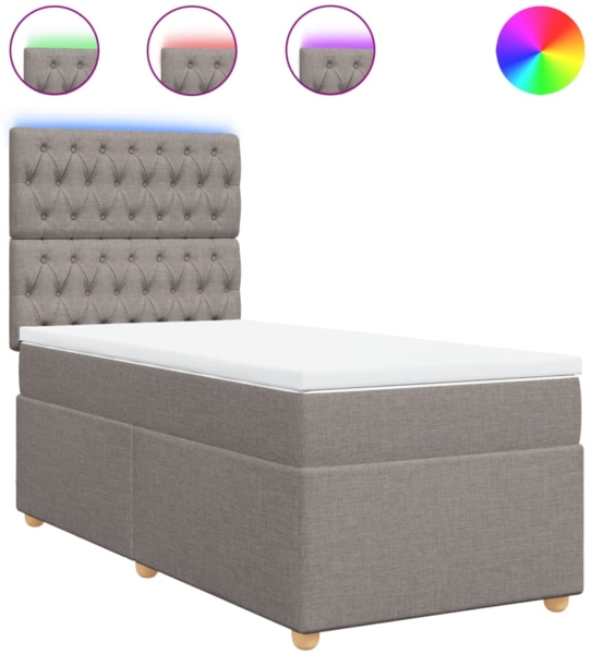 vidaXL Boxspringbett mit Matratze Taupe 90x200 cm Stoff 3293474