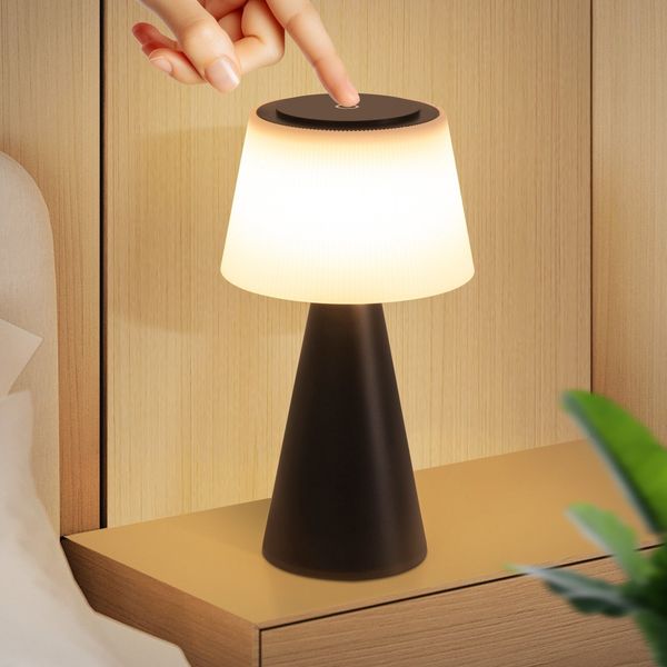 ZMH Batteriebetriebene Nachttischlampe, LED-Nachttischlampe – 3600 mAh, kabellose Tischlampe, Touch-Tischlampe, dimmbare Lampe mit USB-Aufladung, schwarz, batteriebetriebene Tischlampe