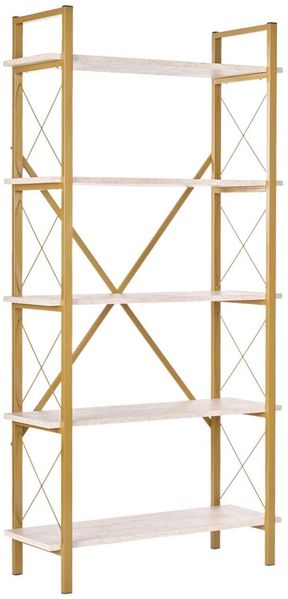 Modernes Bücherregal, 90 x 180 x 34 cm, Travertin & Gold | 100% melaminbeschichtete Spanplatte, Metallrahmen mit elektrostatisch ofengetrocknetem Finish | wandmontierbar, stilvolle Aufbewahrungslösung