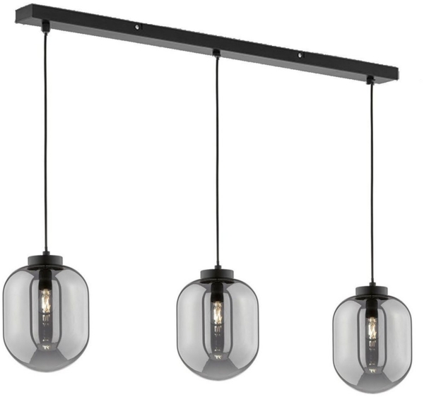 FISCHER & HONSEL LED Pendelleuchte, LED wechselbar, Warmweiß, Industrial Kugel-Lampe hängend Rauch-Glas Schwarz 3-flammig 96cm lang