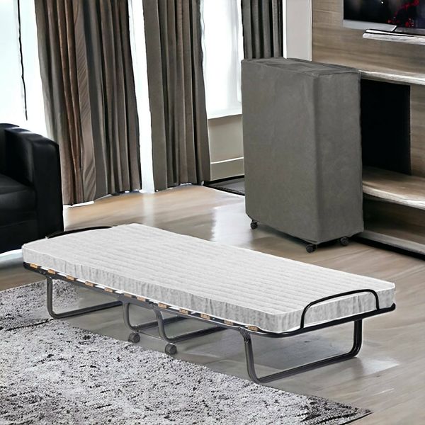 Dmora Tellus-Klappbett, Feldbett mit 12 Latten, inklusive Matratze, platzsparendes Kinderbett, 100 % Made in Italy, 80 x 190 x 37 cm, mit Hülle