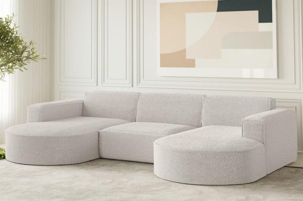 Wohnlandschaft U-Form Sofa PALMA in Stoff Ascot Pearl