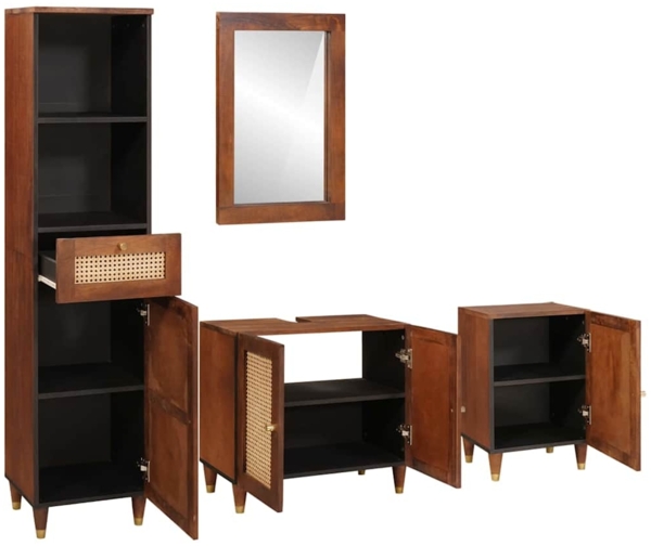 vidaXL Badezimmerschrank 4 pcs Braun und Schwarz Massivholz Mango 3310173