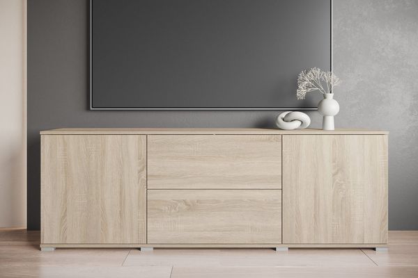 OTTO home Lowboard Kenia (1 St), 2 Türen, 2 Schubladen, Breite 180 cm, höhenverstellbare Einlegeböden