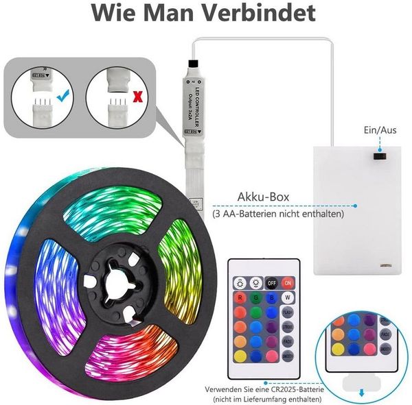 MUPOO LED Stripe 0.5M/1M/2M/3M/4M/5M LED Streifen RGB 5050, Fernbedienung, DIY für Radfahren,Skateboarden,Aktivitäten
