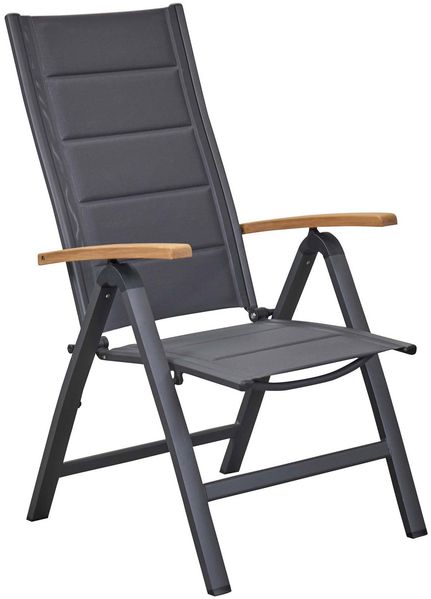 UNICAMO Klappstuhl, mit Teak Armlehnen, Sitz & Rückenlehne Textil