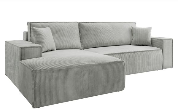 Selsey 'Farese ' Ecksofa mit Cordbezug, Schlaffunktion und Stauraum, Hellgrau, links