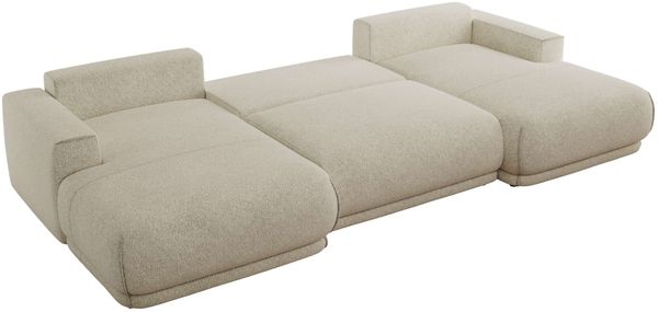 XXL Wohnlandschaft RINA U-Form 360 cm breit, Sofa mit Schlaffunktion & DL-Mechanismus, Wellenfederung, modern freistehend - Creme Strukture Bild 5