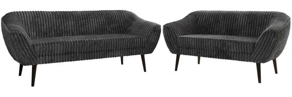 Skandinavisches Sofa Set PIRS 3-2, Komplettset, Wellenfederung, schwarze Füße, Sitzgruppe, Polstermöbel Set - Grau Cord Bild 6