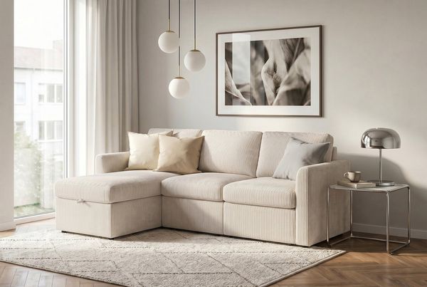Dorel Home Ecksofa NORDHUS, L-Form, 200 cm, Recamiere rechts/links montierbar, Recamiere, Stauraum, Cord und feiner Webstoff-Bezug