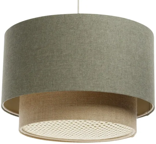 BPS Koncept 061-124-40 Hängeleuchte BOHO ELEGANT E27 1x40W Stoff strukturiert auf PVC-Kunststoff, mit Rattan Diffusor grau, braun H:96cm Ø40cm dimmbar