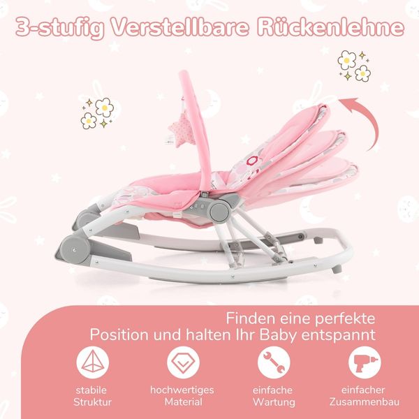 2 in 1 Babywippe klappbar tragbare Babyschaukel mit 3-stufig verstellbarer Rückenlehne Rosa