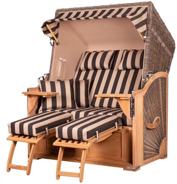 Strandkorb Komplettset - bene living - Schaalsee Teak - PE grau - Modell 581 - inkl. Liftersystem