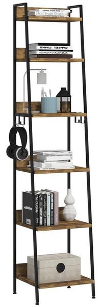 Woltu Standregal, 1-tlg, mit 6 Ebenen, mit 4 Haken, aus MDF Metall