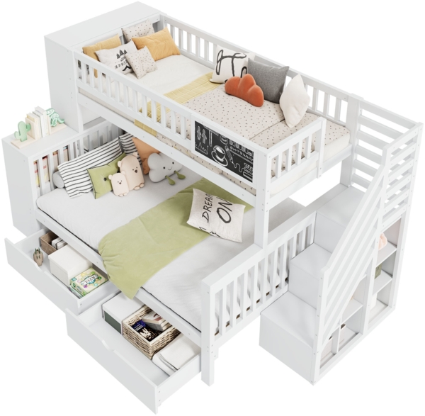 Merax Etagendoppelbett, Hausbett, 140*200cm & 90*200cm, Kinderbett, mit Graffiti-Brett, multifunktionales Kinderbett, mit Treppe und Aufbewahrungsschränken, mit Schubladen, weiß Bild 10