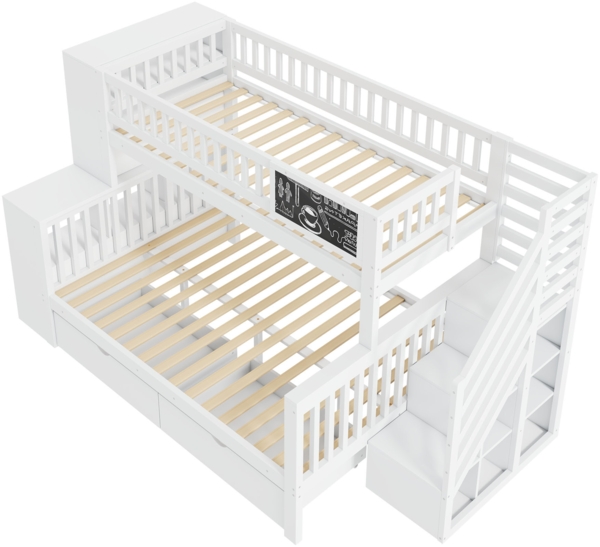 Merax Etagendoppelbett, Hausbett, 140*200cm & 90*200cm, Kinderbett, mit Graffiti-Brett, multifunktionales Kinderbett, mit Treppe und Aufbewahrungsschränken, mit Schubladen, weiß Bild 9