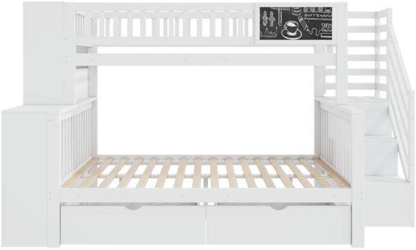 Merax Etagendoppelbett, Hausbett, 140*200cm & 90*200cm, Kinderbett, mit Graffiti-Brett, multifunktionales Kinderbett, mit Treppe und Aufbewahrungsschränken, mit Schubladen, weiß Bild 7