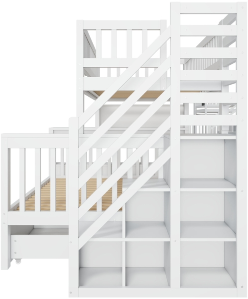 Merax Etagendoppelbett, Hausbett, 140*200cm & 90*200cm, Kinderbett, mit Graffiti-Brett, multifunktionales Kinderbett, mit Treppe und Aufbewahrungsschränken, mit Schubladen, weiß Bild 8