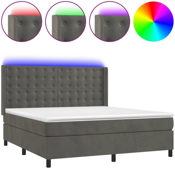 vidaXL Boxspringbett mit Matratze & LED Dunkelgrau 160x200 cm Samt 3139812