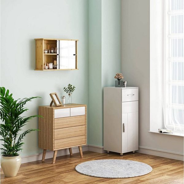 EUGAD Badezimmerspiegelschrank (1-St) mit Ablage, aus Bambus, 55x35,5x14 cm