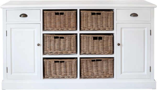 Grafelstein Kommode Sideboard BAYSIDE weiß mit Rattankörben Anrichte Kommode Hamptons Long