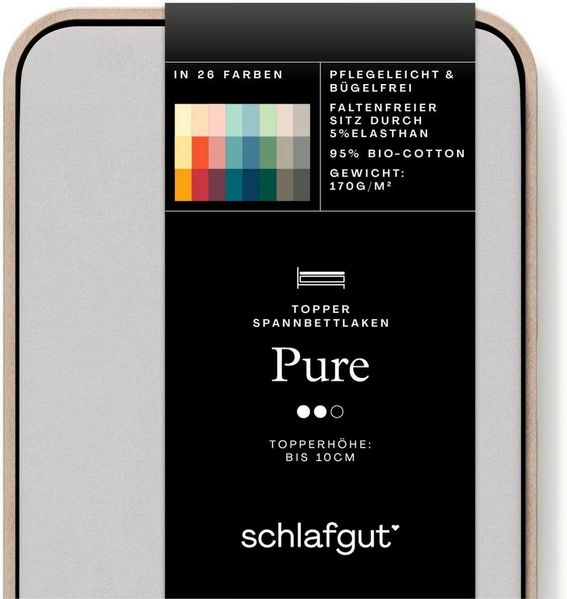 Schlafgut 'PURE TOPPER' Spannbettlaken, für Topper bis 10 cm Höhe, Gray Light, M 120x200cm - 130x220cm, 100% Bio-Baumwolle Bild 2