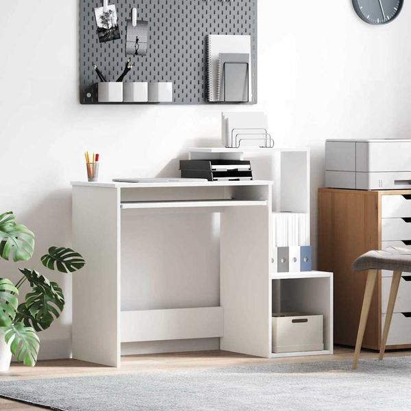 Schreibtisch, Bürotisch, Computertisch mit Regal Weiß 106 x 41 x 88.5 cm Holzwerkstoff